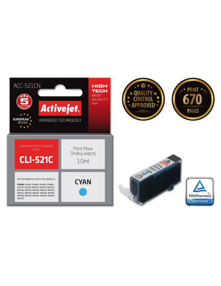 Activejet Acc-521Cn Tusz (Zamiennik Canon Cli-521C  Supreme  10 Ml  Niebieski)