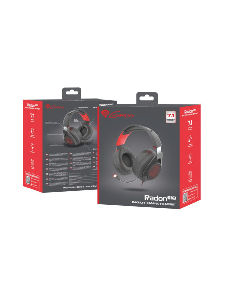 Genesis Radon 610 Zestaw Słuchawkowy Przewodowa Opaska Na Głowę Gaming Usb Typu-A Czarny, Czerwony