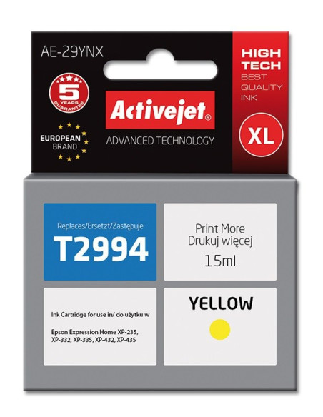 Activejet Ae-29Ynx Tusz (Zamiennik Epson 29Xl T2994  Supreme  15 Ml  Żółty)