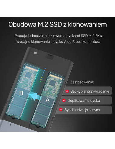 Unitek Obudowa Na Dysk/Klonowanie 2Xm.2, Pcie/Nvme