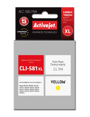 Activejet Acc-581Ynx Tusz (Zamiennik Do Drukarki Canon Cli-581Xly  Supreme  11,70 Ml  Żółty)