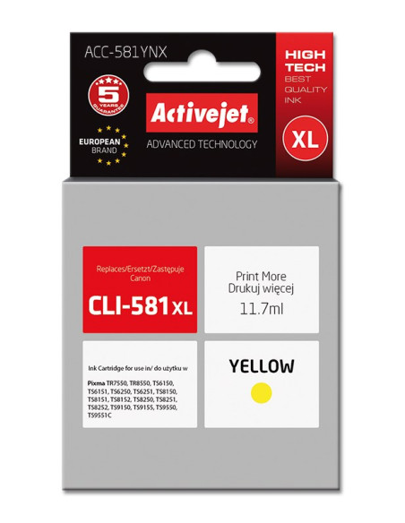 Activejet Acc-581Ynx Tusz (Zamiennik Do Drukarki Canon Cli-581Xly  Supreme  11,70 Ml  Żółty)