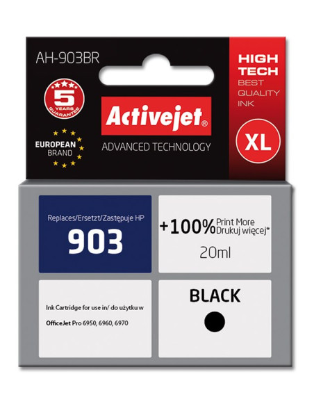 Activejet Ah-903Br Tusz (Zamiennik Hp 903 T6L99Ae  Premium  20 Ml  Czarny)