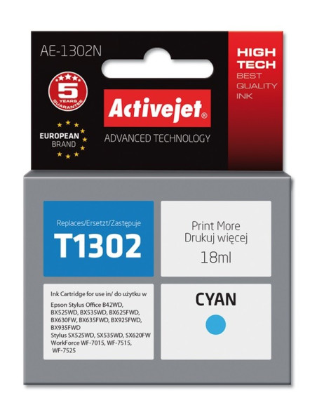Activejet Ae-1302N Tusz (Zamiennik Epson T1302  Supreme  18 Ml  Niebieski)