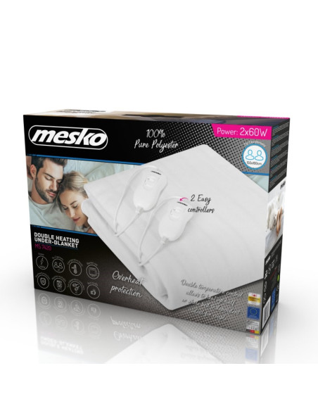 Mesko Ms 7420 Koc Elektryczny Podgrzewacz Elektryczny Do Łóżka 2X 60 W Biały, Poliester