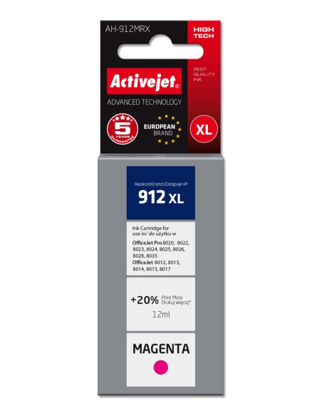 Activejet Ah-912Mrx Tusz (Zamiennik Hp 912Xl 3Yl82Ae  Premium  990 Stron  12 Ml, Czerwony)
