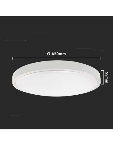Plafon V-Tac 30W Led Okrągły Ip44 42Cm Biały Vt-8630W-Rd Sku 7621 3000K 3000Lm