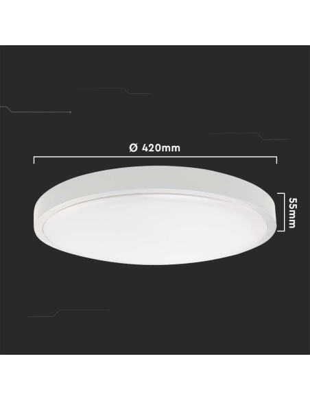 Plafon V-Tac 30W Led Okrągły Ip44 42Cm Biały Vt-8630W-Rd Sku 7621 3000K 3000Lm