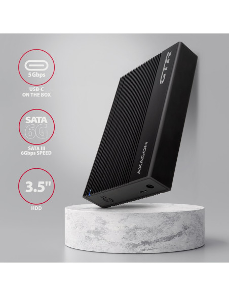 Axagon Ee35-Gtr Usb-C 3.2 Gen 1 - Sata 6G, Obudowa Zewnętrznego Dysku Twardego 3.5", Ryflowana - Czarna