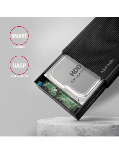 Axagon Ee35-Gtr Usb-C 3.2 Gen 1 - Sata 6G, Obudowa Zewnętrznego Dysku Twardego 3.5", Ryflowana - Czarna