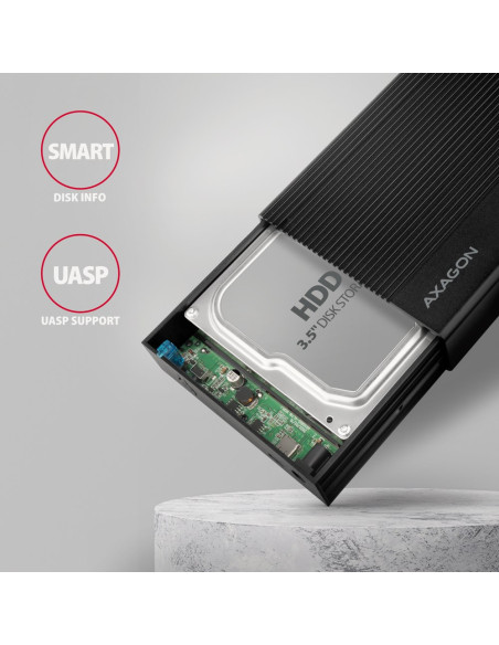 Axagon Ee35-Gtr Usb-C 3.2 Gen 1 - Sata 6G, Obudowa Zewnętrznego Dysku Twardego 3.5", Ryflowana - Czarna