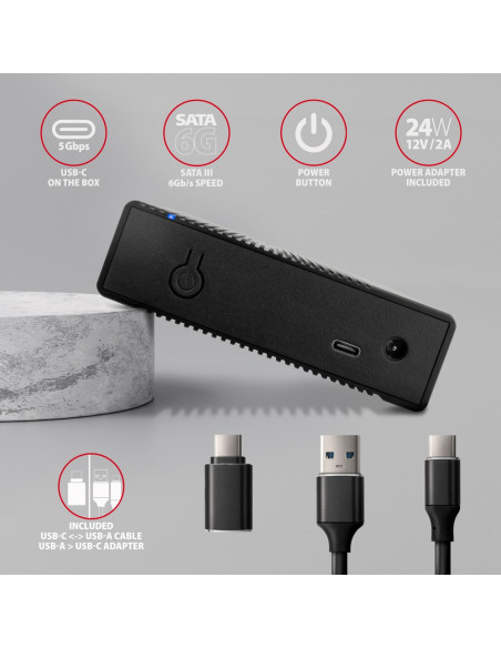 Axagon Ee35-Gtr Usb-C 3.2 Gen 1 - Sata 6G, Obudowa Zewnętrznego Dysku Twardego 3.5", Ryflowana - Czarna