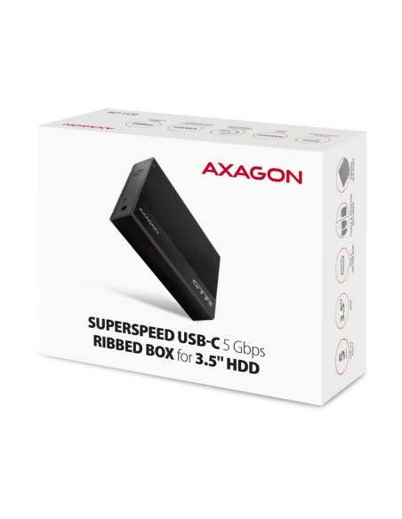 Axagon Ee35-Gtr Usb-C 3.2 Gen 1 - Sata 6G, Obudowa Zewnętrznego Dysku Twardego 3.5", Ryflowana - Czarna