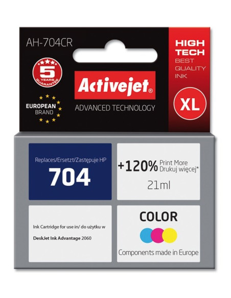 Activejet Ah-704Cr Tusz (Zamiennik Hp 704 Cn693Ae  Premium  21 Ml  Kolor)