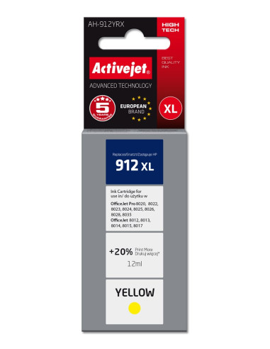 Activejet Ah-912Yrx Tusz  (Zamiennik Hp 912Xl 3Yl83Ae  Premium  990 Stron  12 Ml, Żółty)