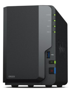 Nas Synology Ds223  Tower  2X (3.5" Sata Hdd)/2.5" Hdd Ssd)  Realtek Rtd1619B ,2Gb Ddr4, 1X 1Gbe Rj-45
