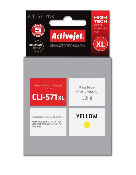 Activejet Acc-571Ynx Tusz (Zamiennik Canon Cli-571Xly  Supreme  12 Ml  Żółty)