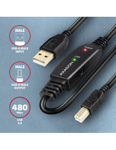Axagon Adr-215B Usb 2.0 A-M -  B-M Active Connecting/Repeater Cable 15M - Kabel - Digital/Daten Kabel Usb Usb A Usb B Czarny