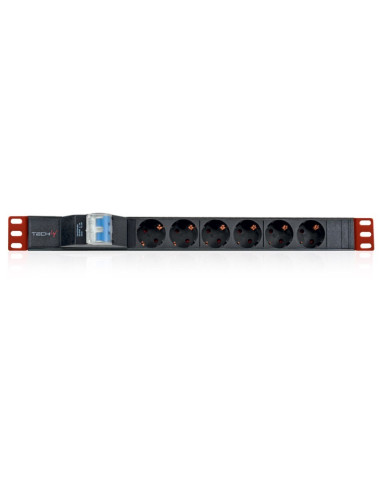 Techly I-Case Strip-61Ud Rozdzielacz Zasilania Pdu 6 X Gniazdo Sieciowe 1U Czarny, Czerwony
