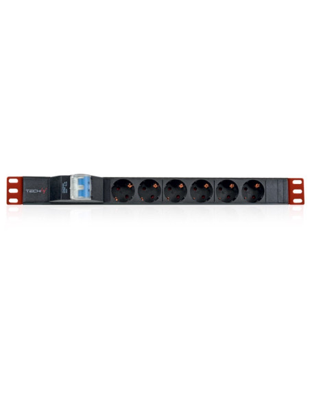 Techly I-Case Strip-61Ud Rozdzielacz Zasilania Pdu 6 X Gniazdo Sieciowe 1U Czarny, Czerwony