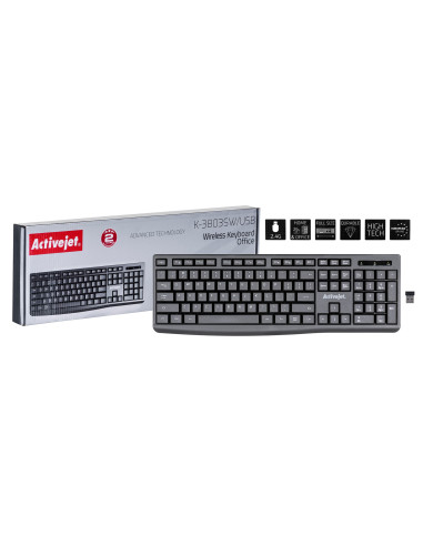 Activejet K-3803Sw Klawiatura Bezprzewodowa Zasilanie Baterią 1X 1,5V Aaa Czarna