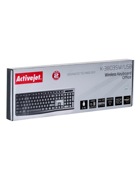 Activejet K-3803Sw Klawiatura Bezprzewodowa Zasilanie Baterią 1X 1,5V Aaa Czarna