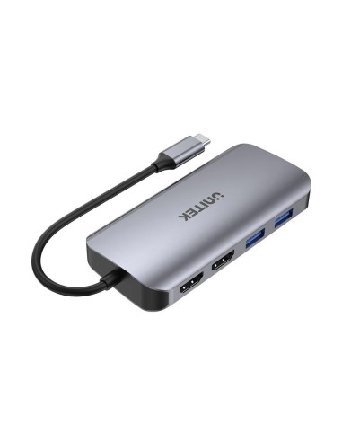 Unitek Aktywny Hub Usb-C 2X Hdmi, Czytnik Sd, 4K, Rj-45, Pd 100W, 5 Gbps