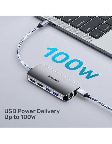 Unitek Aktywny Hub Usb-C 2X Hdmi, Czytnik Sd, 4K, Rj-45, Pd 100W, 5 Gbps